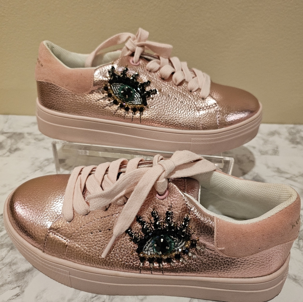 Kurt Geiger Pink Laney Eye Kids Sneakers...New..Size 5